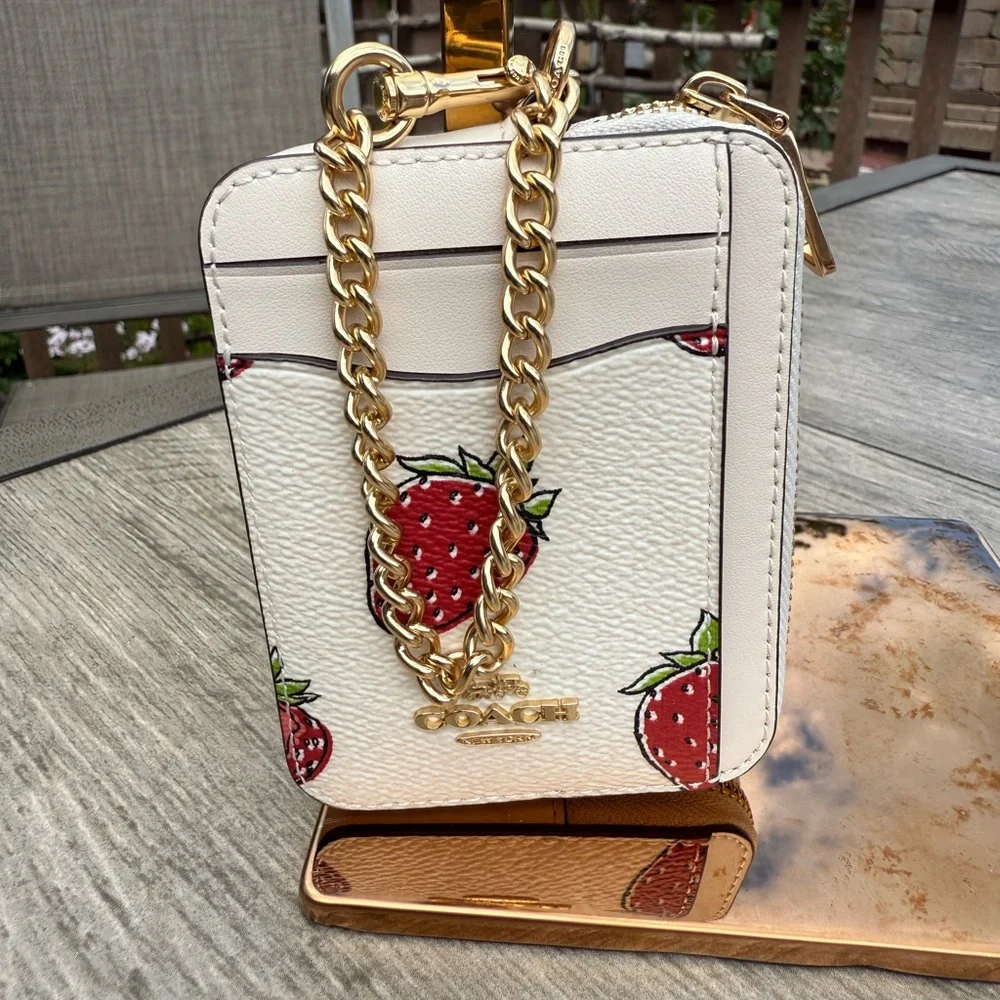 NWT! Coach Red Strawberry Cream Card Holder Wallet - Picture 3 of 7